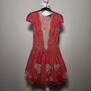 BCBGMAXAZRIA Scarlet Red Lace Mesh Tiered Layered Tulle Rochelle Fairy Dress 2